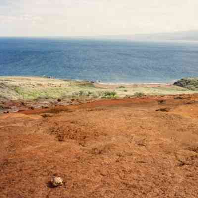 Hardpan terrain with beach and ocean