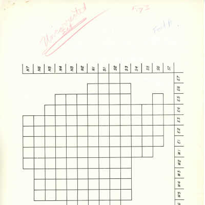 PDF copy of first page of map diagram for Kaho'olawe Site 109: The image shows a grid-like diagram with labeled rows and columns, annotated in red and blue handwriting.