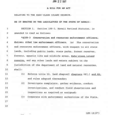SB No. 1608, A Bill for An Act Relating to the Kaho'olawe Island Reserve