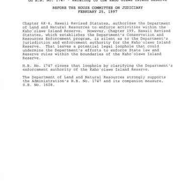 Testimony of the Chairperson of the Board of Land and Natural Resources