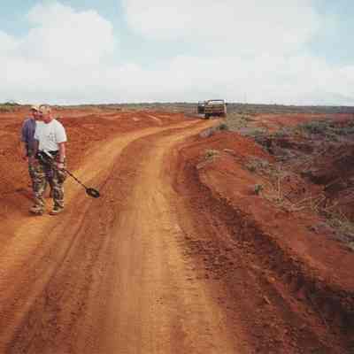 Two unidentified men with detector