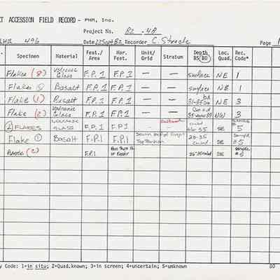 Artifact Accession Field Record