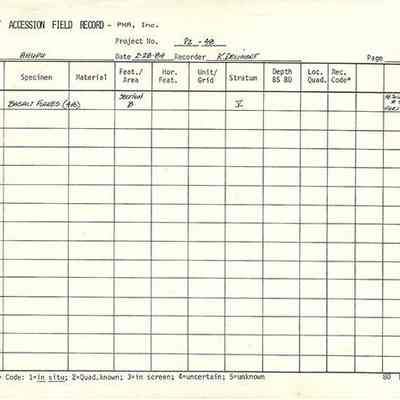 Artifact Accession Field Record