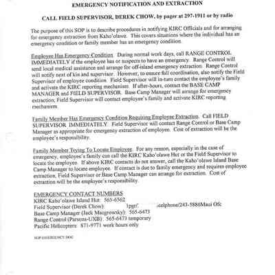 Draft Emergency Notification and Extraction
