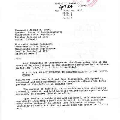 Conference Committee Report No. 4 regarding H.B. No. 1610 H.D. 2 S.D. 1 C.D. 1