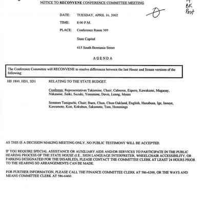 Notice to Recovene Conference Committee Meeting