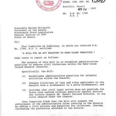 Standing Committee Report No. 1558 re House Bill No. 1748, House Draft 1.