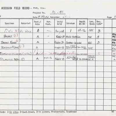 Artifact Accession Field Record