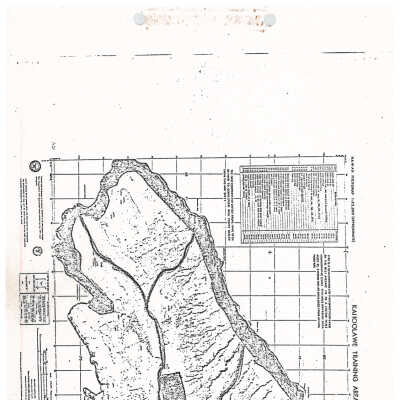 PDF/A copy of Kahoolawe Training Era map: The image depicts a detailed topographic map of Kahoʻolawe training area, featuring contour lines and grid coordinates.