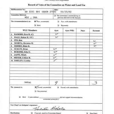 Record of Votes of the Committee on Water and Land Use