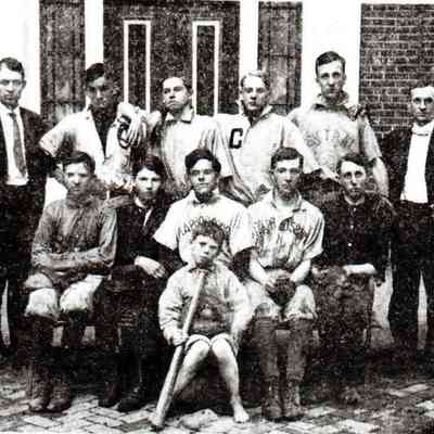 Harrodsburg Academy Baseball team (c. 1902): Standing on the back row are W.W. Ensminger, Henry Coleman (3rd from left), Roy Chatham (fourth from left), and Walter Coleman (fifth from left).