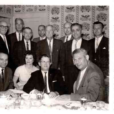 Milton Cahn, Mrs. Garnett Leonard, Burgin Mayor Park Byrd, Ernest Rozenzweig, middle row: Edwin Freeman, D.W. Thompson, B.E. Welch, Eddie Milano, and Robert Thompson, back row: W.H. Phillips, D.W. Coleman, Thomas (Bud) Bright, and Joe Rankin.