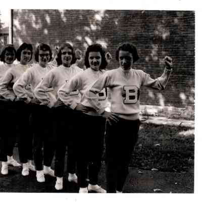 Burgin cheerleaders (L to R) Phyllis Cox, Loretta Mullins, Peggy Sanders, Lynda Coleman, Linda Sanders, and Marion Cox (1959-60)