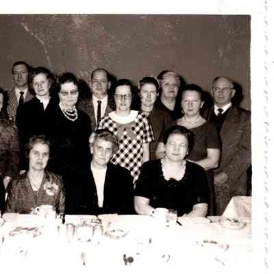 Burgin teachers (1960). Pictured on the front row (L to R): Christine proctor, Ruby Proctor, Mrs. John Balden, Mrs. William Langford. Middle row: Mrs. garland May, mrs. George Gillespie, Mrs. Joe Ranking, and Mrs. Jack Gracey, back row: Bill Marshall, Supt. Patrick E. Napier, Mrs. Margaret Gibson, and Harry Richmond.