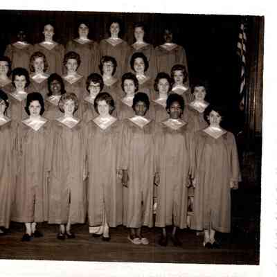 Burgin High School Glee Club (1962) Pictured on the front row (L to R) are Donna Patterson, Linda Sanders, Linda Bennett, Lou Walters, Jane White, Jackie White, and Diana Patterson. Second row: Judy Patterson, Joy Smith, Pat Dunn, Kathy Hays, Carolyn Kauffman, Peggy Gilvin, and Joyce Caddell. Third row: Susan Helm, Sue Hockensmith, Bonnie Borwn, Diane Hayslett, Norma Denny, and Peggy Brown. back row: Eloise McKitrick, Carol Berry, Phyllis Warner, Mary Helen Hayslett, Glena Wiley, and Linda Bowman. Other members (not pictured) are barbara Bowman, Judy Martin, and Carol Woosley