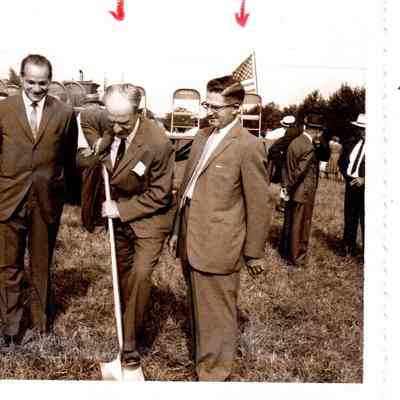 Groundbreaking at the Mercer Dress Corporation on August 24, 1962. Pictured are: Ernest Rosenzweig, Milton Cahn, Jonathan Logan, and Park H. Byrd