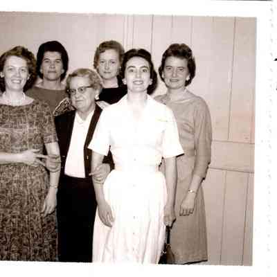 Burgin Garden Club (1962). Pictured in the front row (L to R) is Mrs. Guilford Waggener, Mrs. Park Byrd, and Mrs. Thomas Bright. On the back row: Mrs. William Yocum, Mrs. John D. Brown, Mrs. William Wright, and Mrs. Robert Thompson