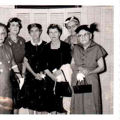 Members of the 1909 graduating class at Beaumont College at their 50th reunion. Pictured (L to R) are Zelma Gray Yancey, Carolyn Whitenack Hook, Addye Baker Davis, Ovie Powell Walker, Katie Carpenter, and Bessie Walston Leonard.