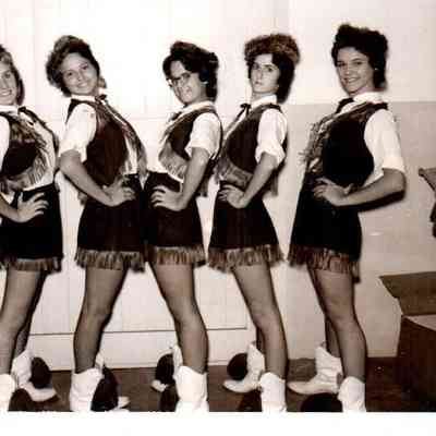 1961 Harrodsburg High School Band Majorettes (L to R) Gloria Bailey, Patricia Elliott, Pam Wheeler, Diane Bonta, Scottie Green and Nancy Rogers