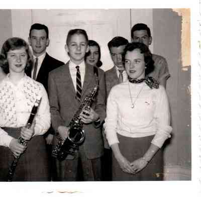 April 1958 HHS Music Winners Front Row (L to R): Sharon Rue, Bill Hankla, and Leonna Russell. Back Row: Nancy Rogers, John William Finnell, Kathy Sims, and Ronnie Stratton, Allen Lyons