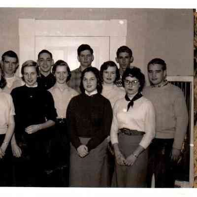 HHS Mucisians going to All-Star Concert (February 1958). The girls pictured are (L to R) Carole Ann Bonta, Elizabeth McGee, Nancy Ellen Ison, Janice Cornelius, Bethie Allison, and Nancy Bruner. The boys (L to R) are John Finnell, John Grigsby, Billy Reed, Bobby Bailey, John Jordan, and Hoe Hood. Not pictured was James Price Royalty. The band leader was William Gravely.