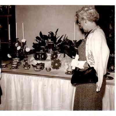 Mrs. J. W. North (left) and her sister Miss Mary Brent McCrosky of Burgin admire china in the Center Family Dwelling (1961)