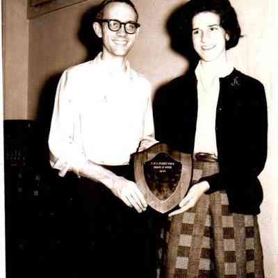 David Cornelius and Dixie Moore celebrate being "debaters of the month" (March 1963)
