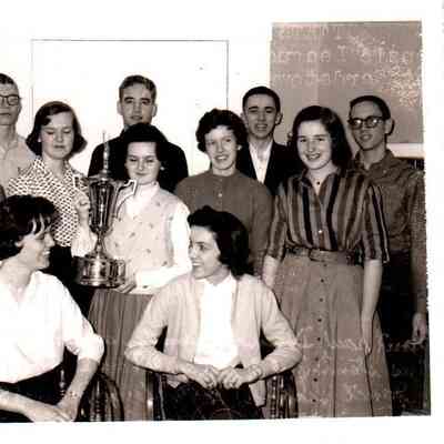 Seated (l to r) are Donna Freeman and Kathy Sims. The girls standing are Carol Rowland, Betty Allison, Janet Graham, Polly Cherry, and Patricia Shewmaker. The boys are James Price Royalty, Joe Hood, Ronnie Elliott, and David Cornelius (1960)