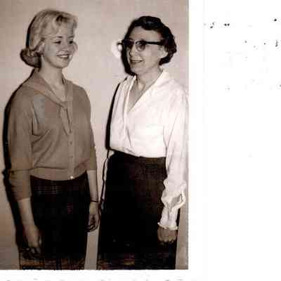 Mercer County HIgh Shcool Senerio Mary Garland Goodlett was rated superior in senior poetry reading. She is pictured with MCHS faculty member Mrs. D.K. Whitehead (1961)