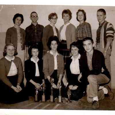 1962 Mason-Dixon Speech Tournament participants from HHS. Pictured on the front row (l to r) are Sharlee Shouse, Diane Smalley, Dixie Moore, Tina Roach, and Chris Trower. The back row contains Martha Brummett, David Cornellis, Vivian Royalty, Jane Foster, Penny Sanders, and John Thomas Shewmaker