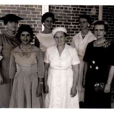 Mokarram Yazdani (exchange student from Iran), Mrs. Oscar E. Gortney, Mrs. Mary D. Browder, (back row) Mrs. L.C. Yocum, Mrs. James Davis, Mrs. James B. Ison