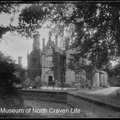 negative, glass plate - Falcon Manor, Settle : front entrance from left