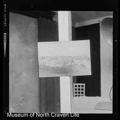 negative, sheet film - Landscape drawing of a rural settlement