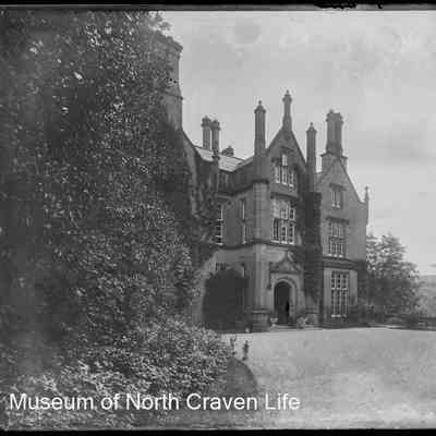 negative, glass plate - Falcon Manor, Settle : front entrance from right