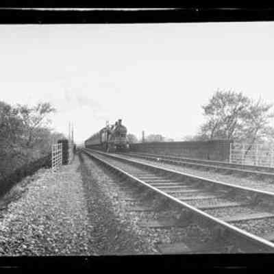 negative, sheet film - Settle Railway from Church Bank with Train
