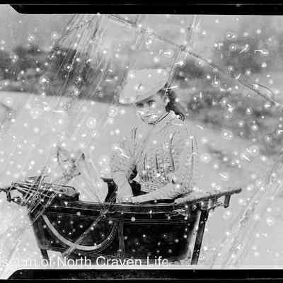 negative, sheet film - Portrait : Young woman with child in a very old pram