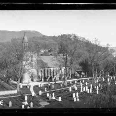 negative, sheet film - Church of Holy Ascension, Settle viewed from the railway