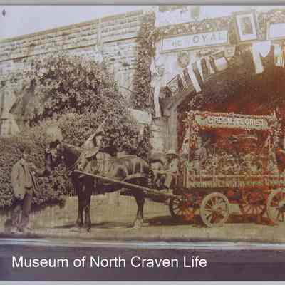 photograph, b&w - Horse and Cart with Flowers