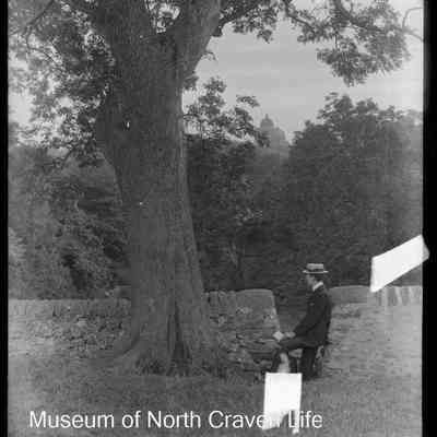 negative, glass plate - Giggleswick School Chapel, Boy and Tree 2 of 2