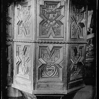negative, glass plate - Giggleswick Church 17th c Poor Box-Pews, etc. 3 of 6