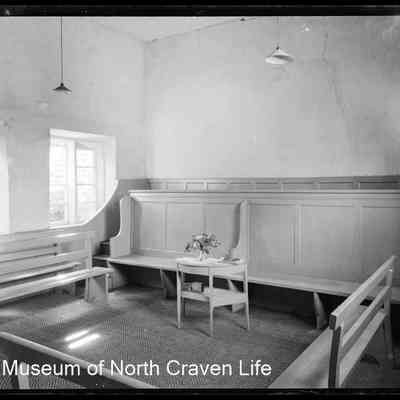negative, sheet film - Interior with wooden pew and seats