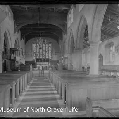 negative, glass plate - St. Alkelda's Church interior nave and south aisle towards altar