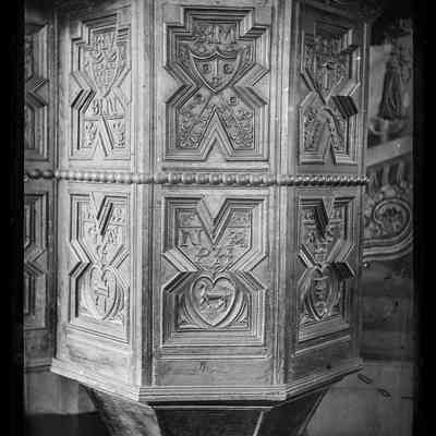 negative, glass plate - Giggleswick Church 17th c Poor Box-Pews, etc. 1 of 6