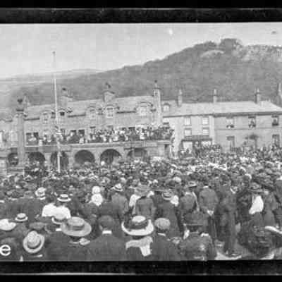 negative, sheet film - Settle Market Square : People and Flags 1 of 3