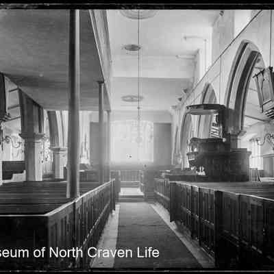 negative, glass plate - St. Alkelda's Church interior nave looking towards altar