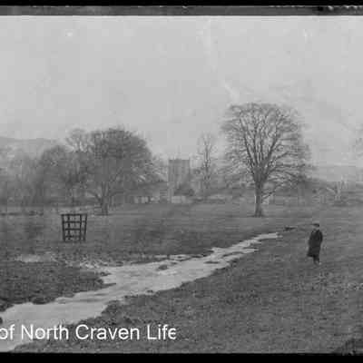 negative, glass plate - Giggleswick with distant view of the Church of St Alkelda