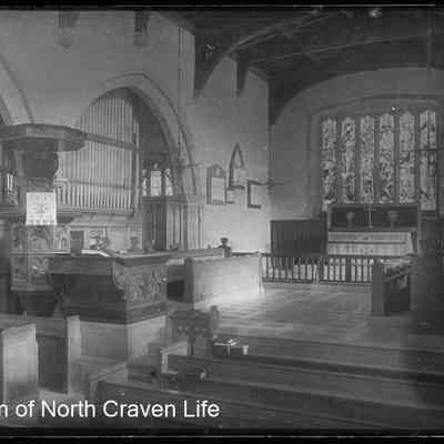 negative, glass plate - St. Alkelda's Church interior view of choir and altar