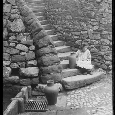 negative, glass plate - Well Steps (Girl with Jug) 1 of 2