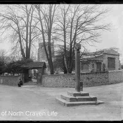 negative, glass plate - Giggleswick Church (exterior) 12 of 12 (showing lych-gate and market cross)