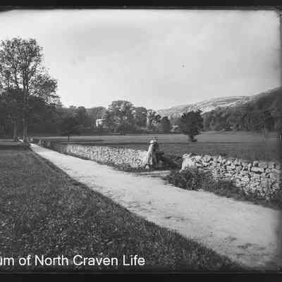 negative, glass plate - Stackhouse Lane, Giggleswick with two figures